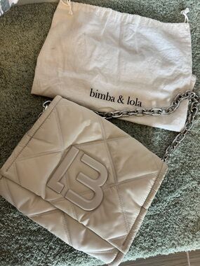 Bimba y Lola Quilted Leather Chain Shoulder Bag in Beige
